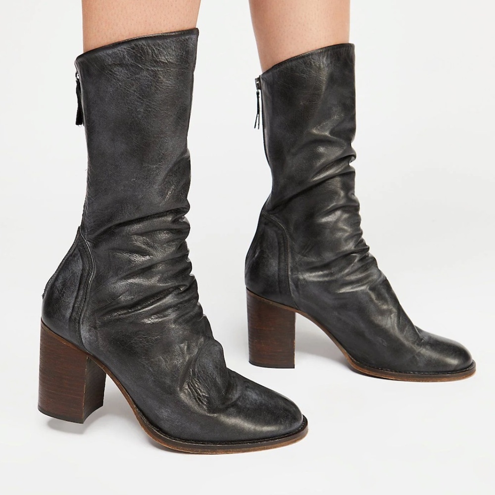 Free People Elle Block Heel Booties Black